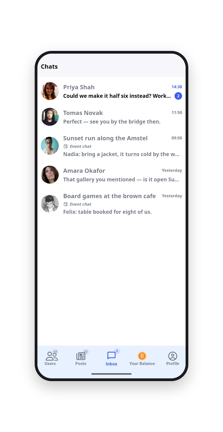 Conversations and meet-up chats