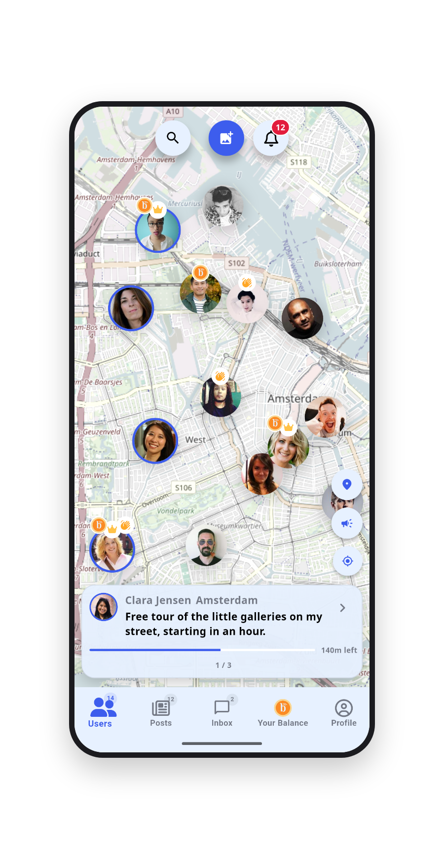 The Buzzly map, showing people nearby